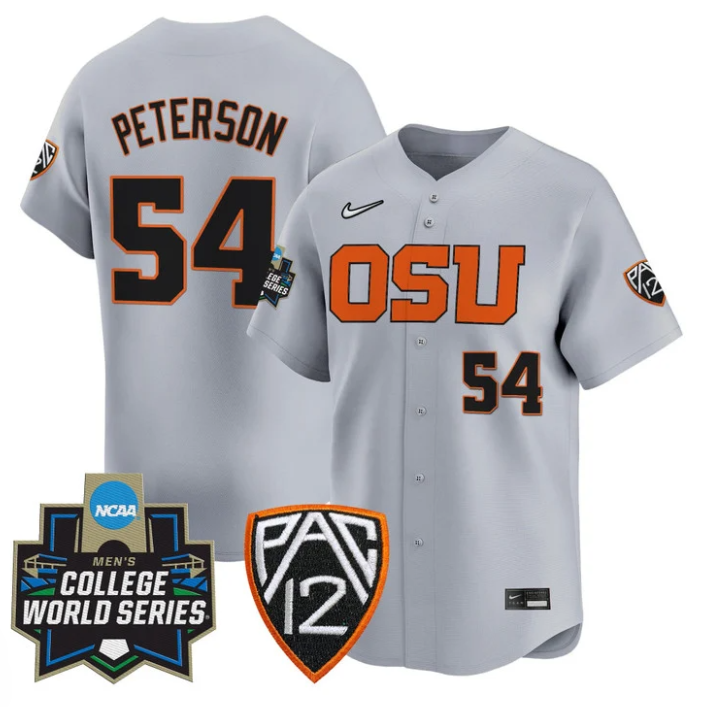 Tyce Peterson Jersey #54 Oregon State Beavers 2025 World Series Stitched Gray