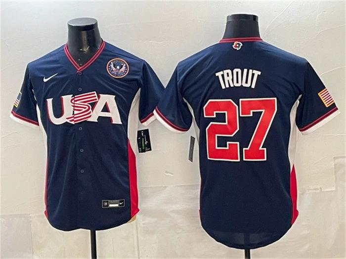 USA Baseball #27 Mike Trout Jersey Navy 2026 World Baseball Classic United State