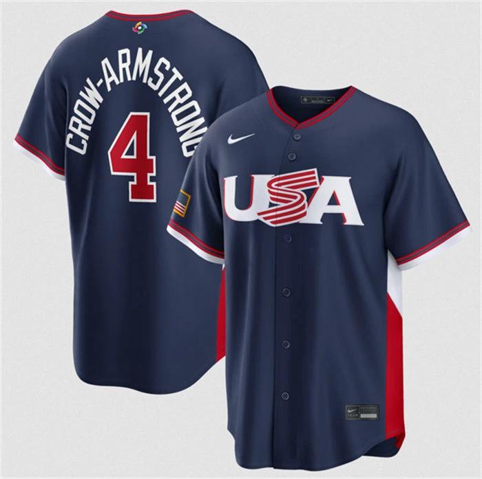 USA Baseball #4 Crow-Armstrong Jersey Navy 2026 World Baseball Classic Road Stad
