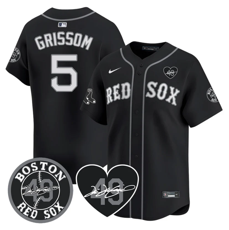 Vaughn Grissom Jersey #5 Boston Red Sox Tim Wakefield Memorial Patch Stitched Bl