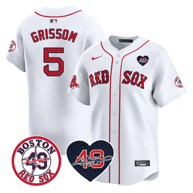 Vaughn Grissom Jersey #5 Boston Red Sox Tim Wakefield Memorial Patch Stitched Wh