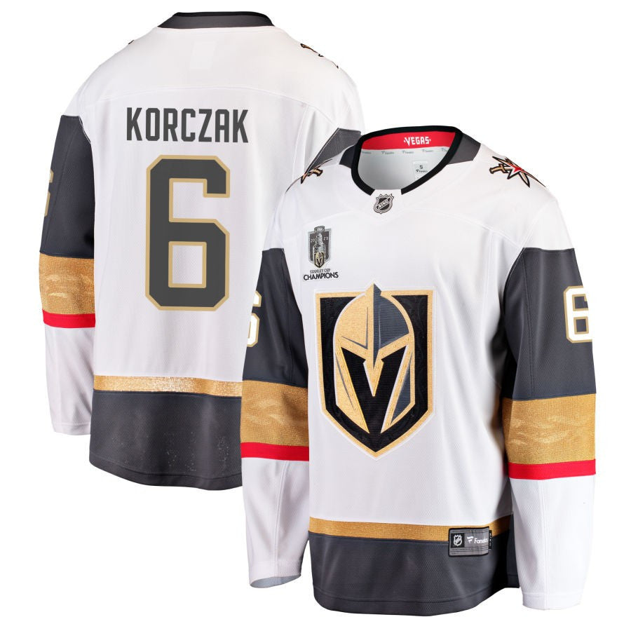 Vegas Golden Knights 6 Kaedan Korczak 2023 Stanley Cup Champions Away Jersey White