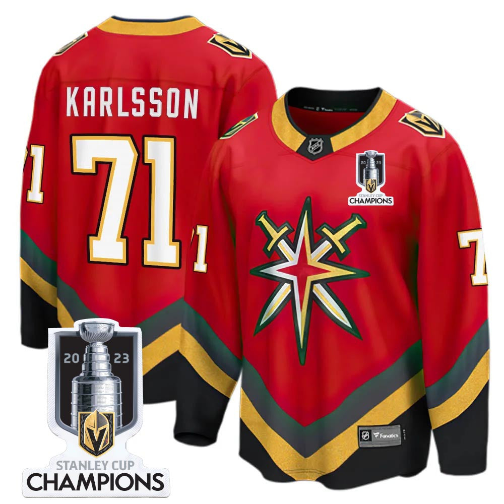 Vegas Golden Knights 71 William Karlsson 2023 Stanley Champions 2021 Reverse Retro Red Jersey