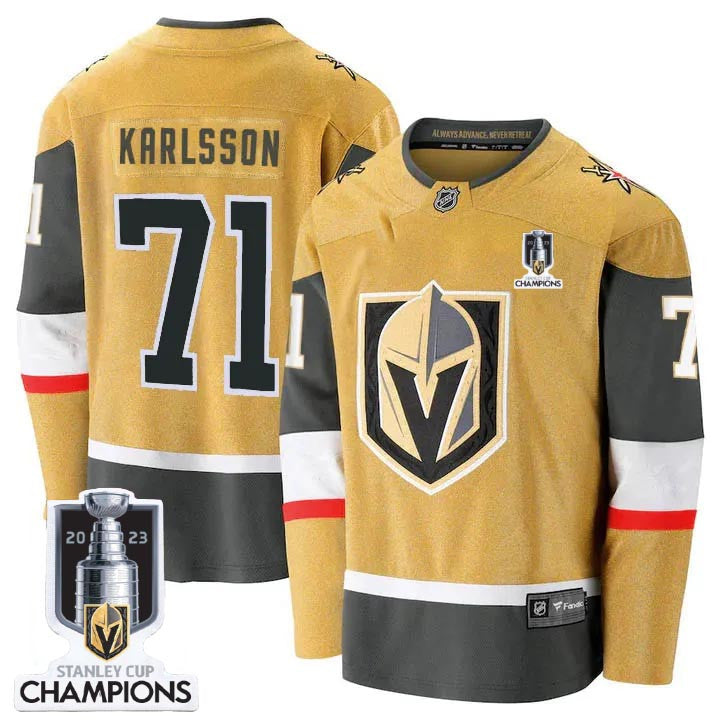 Vegas Golden Knights 71 William Karlsson 2023 Stanley Champions Yellow Jersey