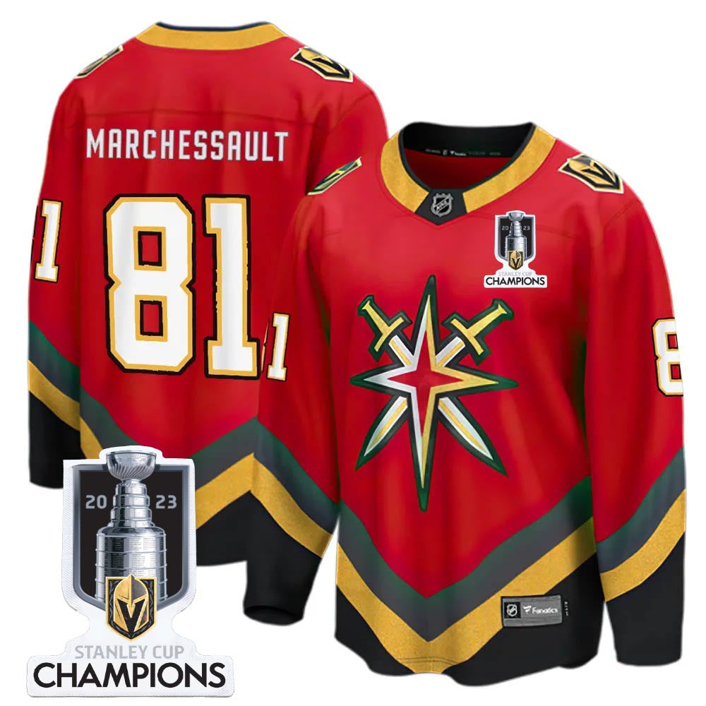 Vegas Golden Knights 81 Jonathan Marchessault 2023 Stanley Champions 2021 Reverse Retro Red Jersey