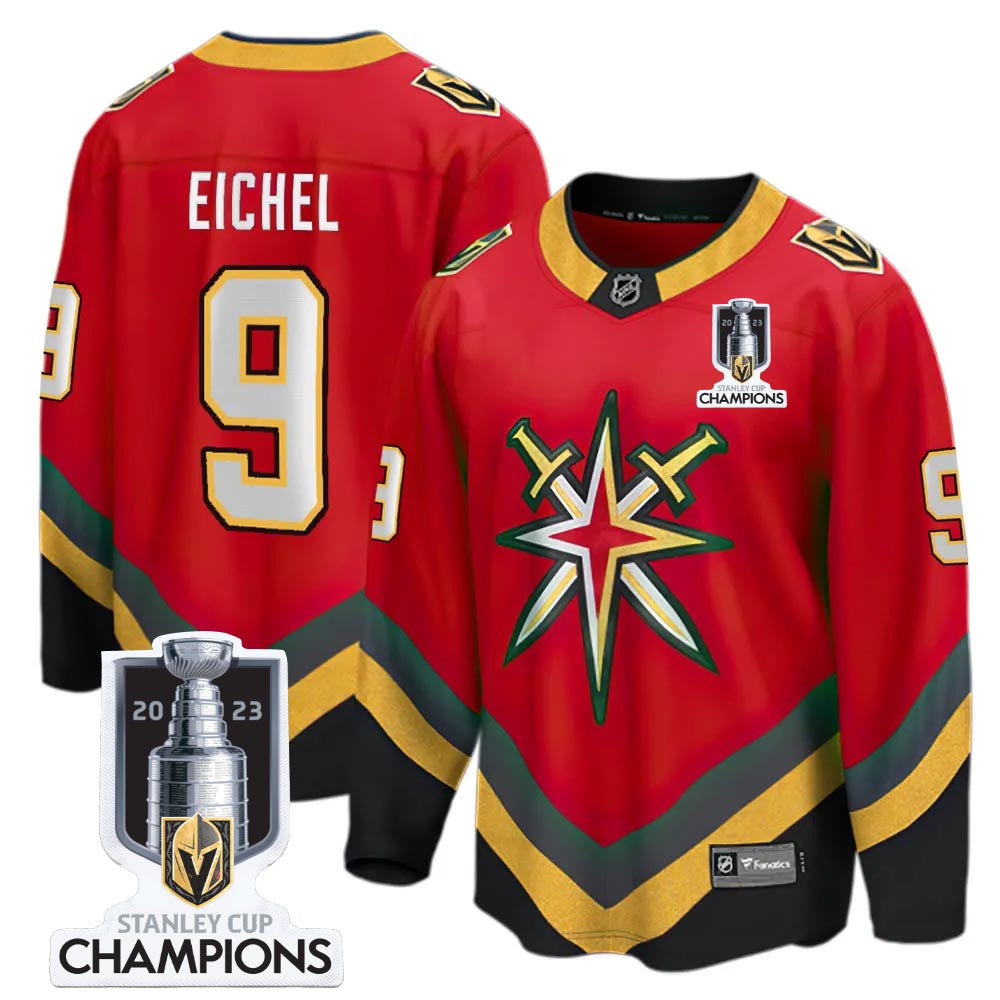 Vegas Golden Knights 9 Jack Eichel 2023 Stanley Champions 2021 Reverse Retro Red Jersey