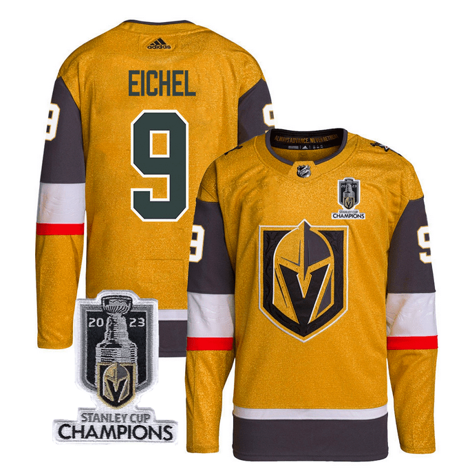 Vegas Golden Knights 9 Jack Eichel Gold 2023 Stanley Cup Champions Stitched Jersey