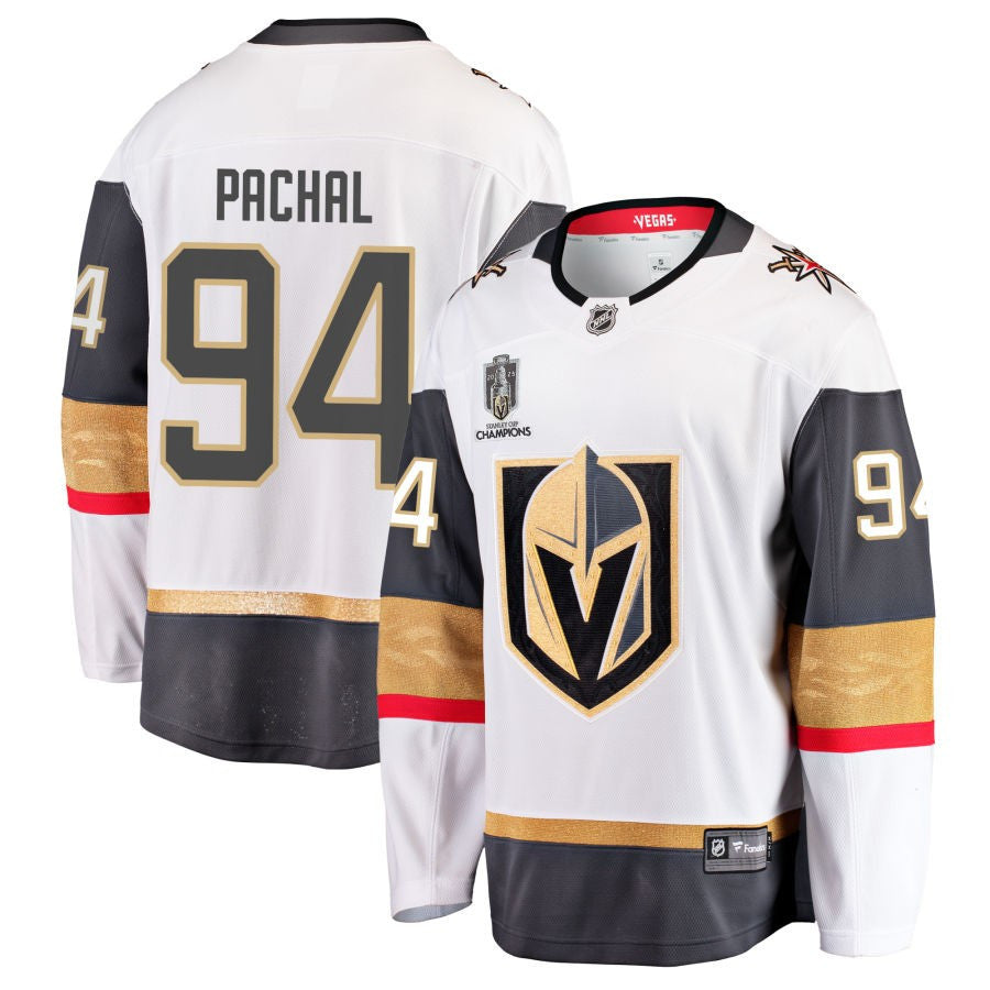 Vegas Golden Knights 94 Brayden Pachal 2023 Stanley Cup Champions Away Jersey White