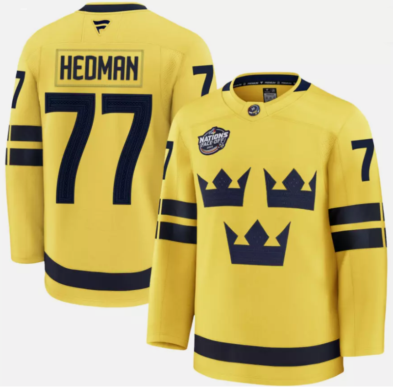 Victor Hedman Jersey #77 Sweden Yellow 2025 4 Nations Face-Off Stitched