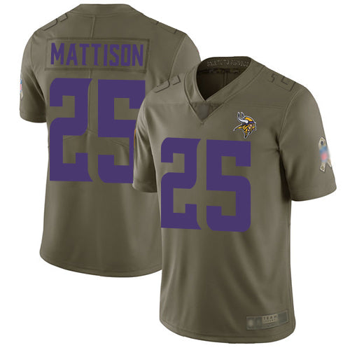 Vikings 25 Alexander Mattison Olive Mens Stitched Football Limited 2017 Salute To Service Jersey