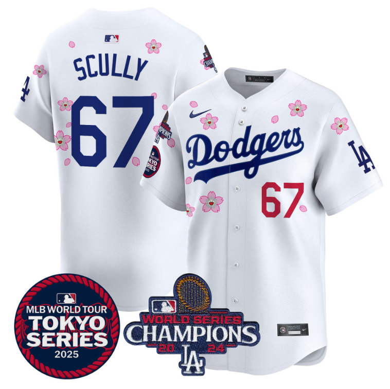 Vin Scully Jersey #67 Dodgers Tokyo Series 2025 World Series Champions Patch Whi