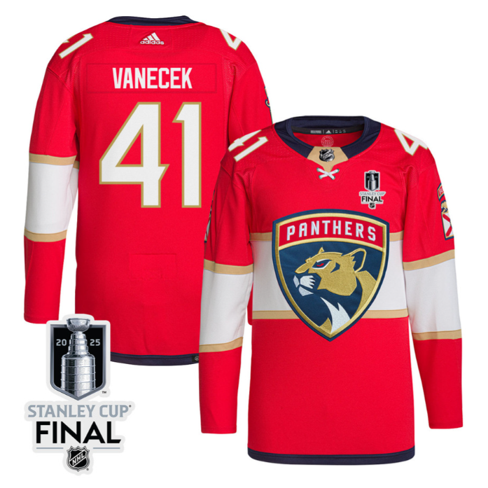 Vitek Vanecek 41 Florida Panthers 2025 STANLEY CUP Final Patch Home Men Jersey R