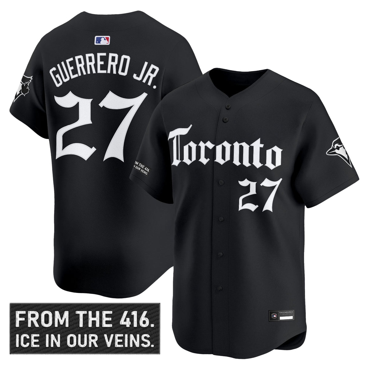 Vladimir Guerrero Jr Jersey #27 Toronto Blue Jays Gothic North Black