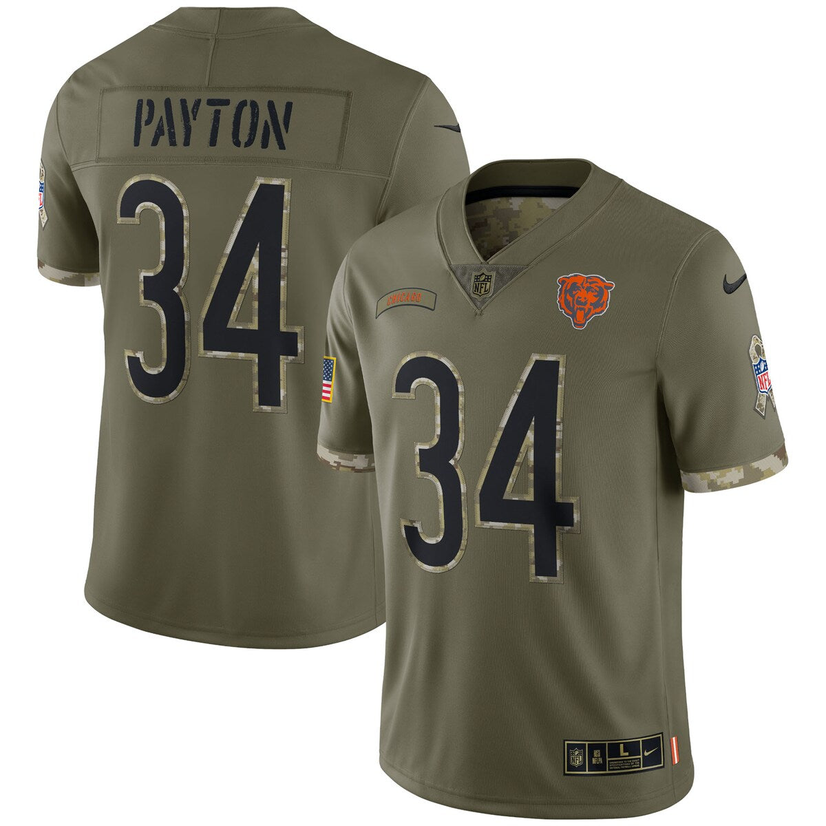 Walter Payton Chicago Bears 2022 Salute To Service Retired Player Limited Jersey Olive