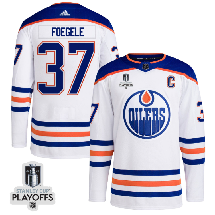 Warren Foegele 37 Edmonton Oilers 2024 NHL Playoffs Patch Away Jersey Men, Whi