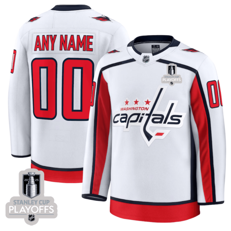 Washington Capitals 2025 NHL Playoffs Patch Away Men Custom Jersey White