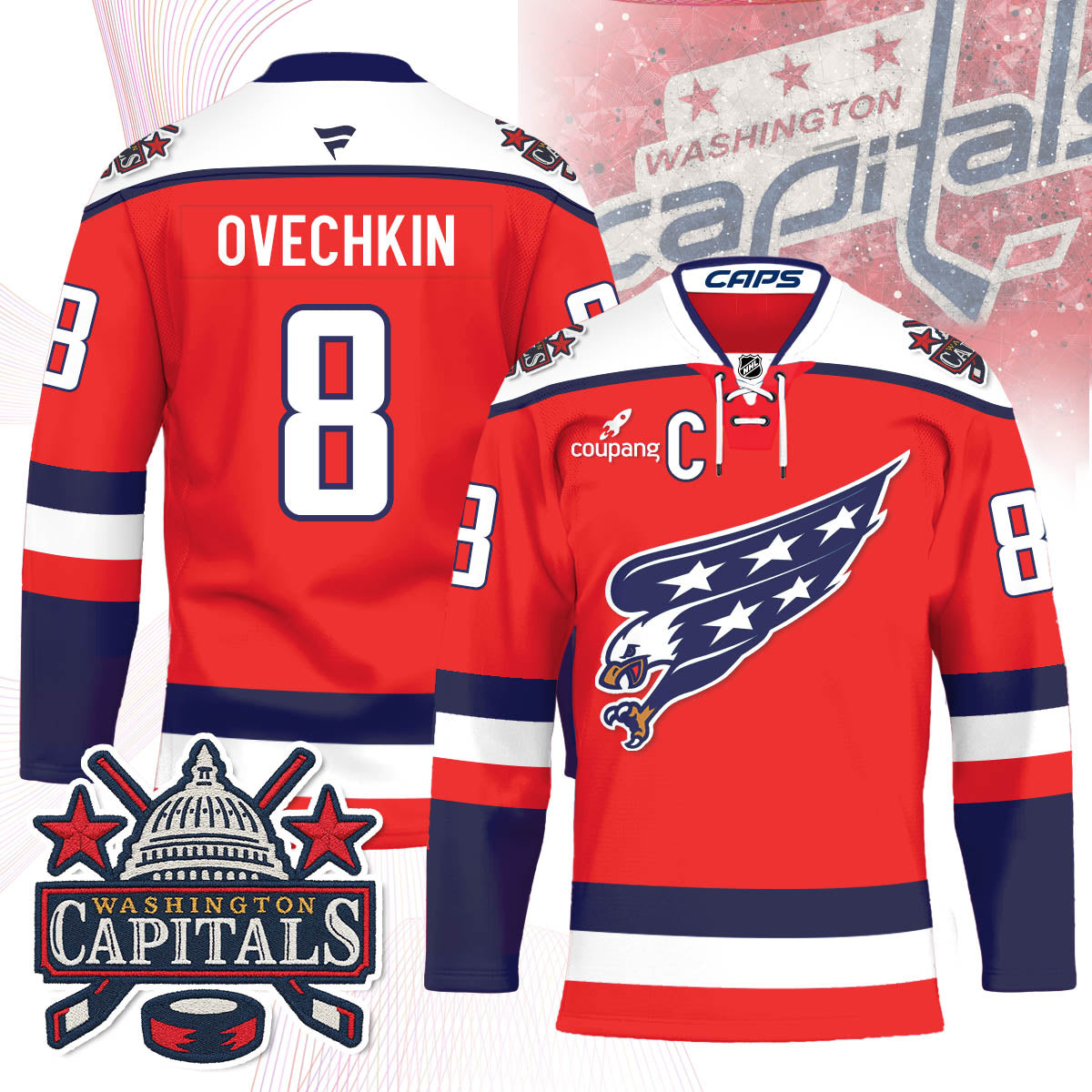 Washington Capitals Screaming Eagle Hockey Jersey All Stitched