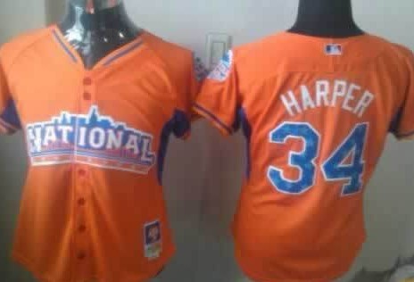 Washington Nationals 34 Bryce Harper 2013 All star Orange Womens Jersey