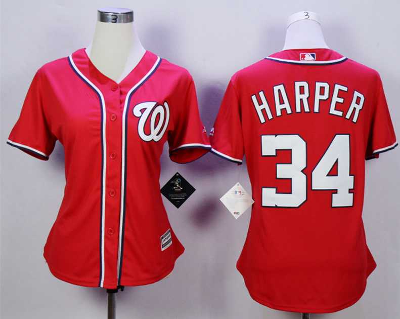 Washington Nationals 34 Bryce Harper Red New Cool Base Women Jersey