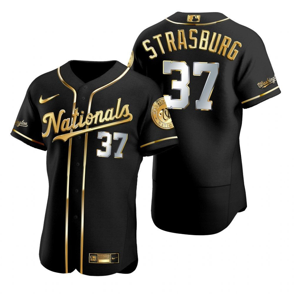 Washington Nationals 37 Stephen Strasburg Mlb Golden Brandedition Black Jersey Gift For Nationals Fans