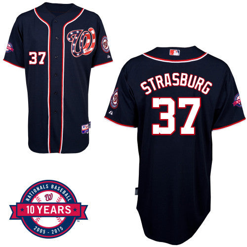 Washington Nationals 37 Stephen Strasburg Navy Blue 10th Jersey