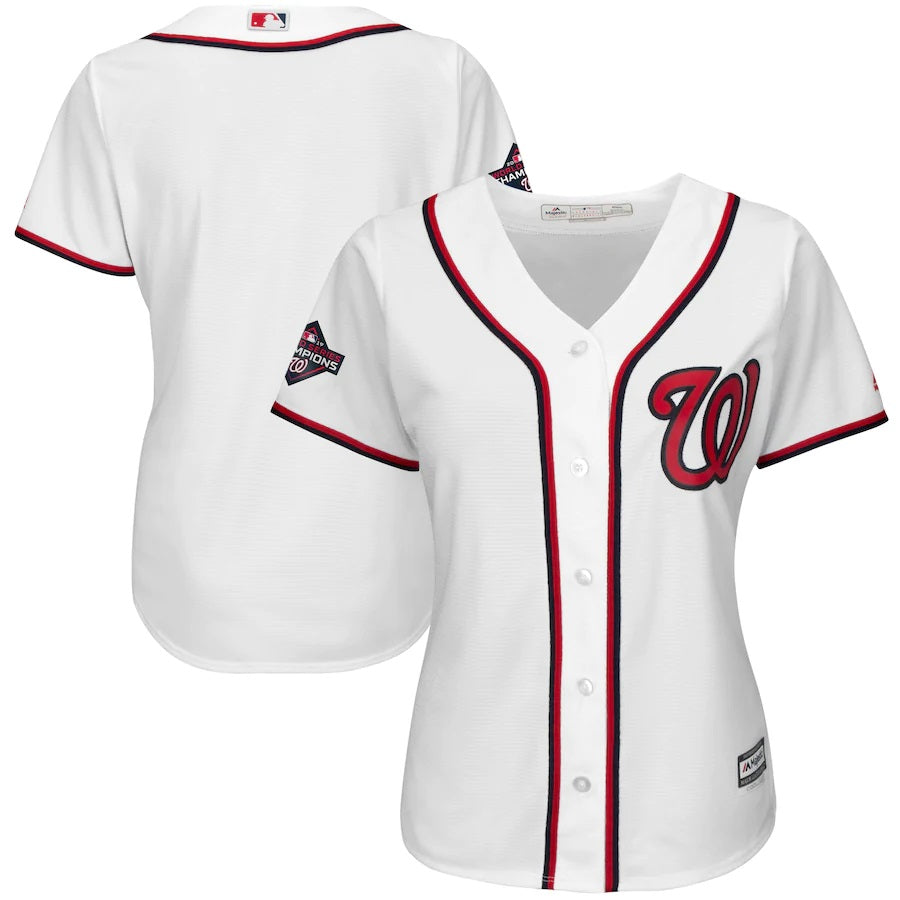 Washington Nationals Majestic Womens 2019 World Series Champions Home Cool Base Patch Jersey White