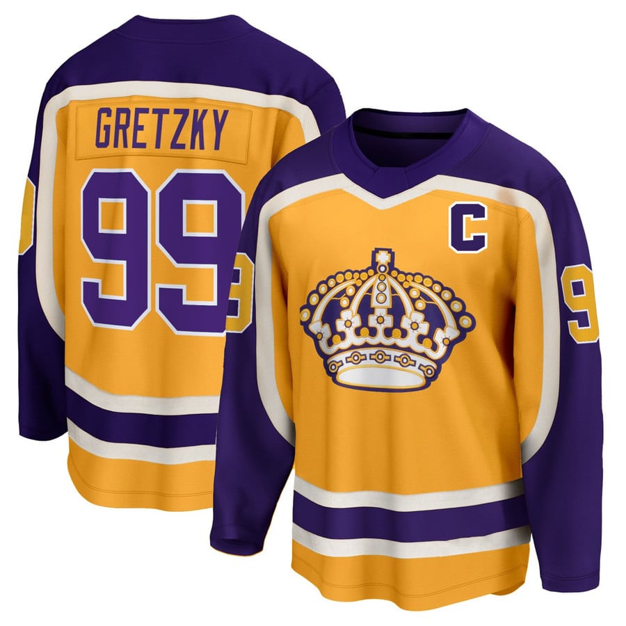 Wayne Gretzky Jersey #99 Los Angeles Kings Gold Purple All Stitched
