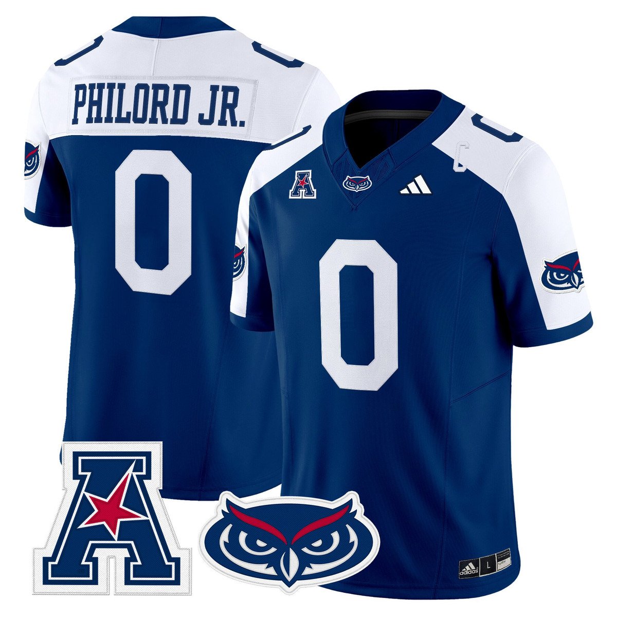 Wendol Philord Jersey #0 Florida Atlantic Owls 2025 All Stitched Blue Alter