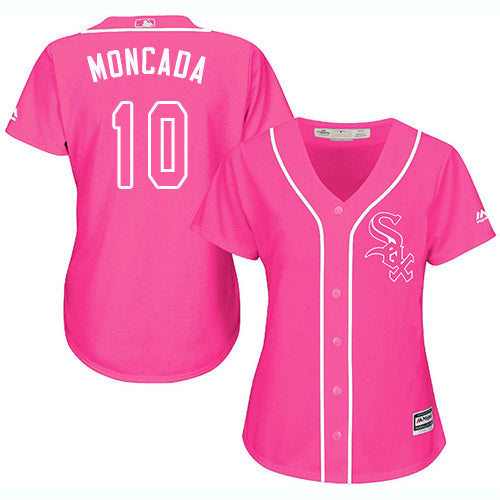 White Sox 10 Yoan Moncada Pink Fashion Womens Stitched Baseball Jersey