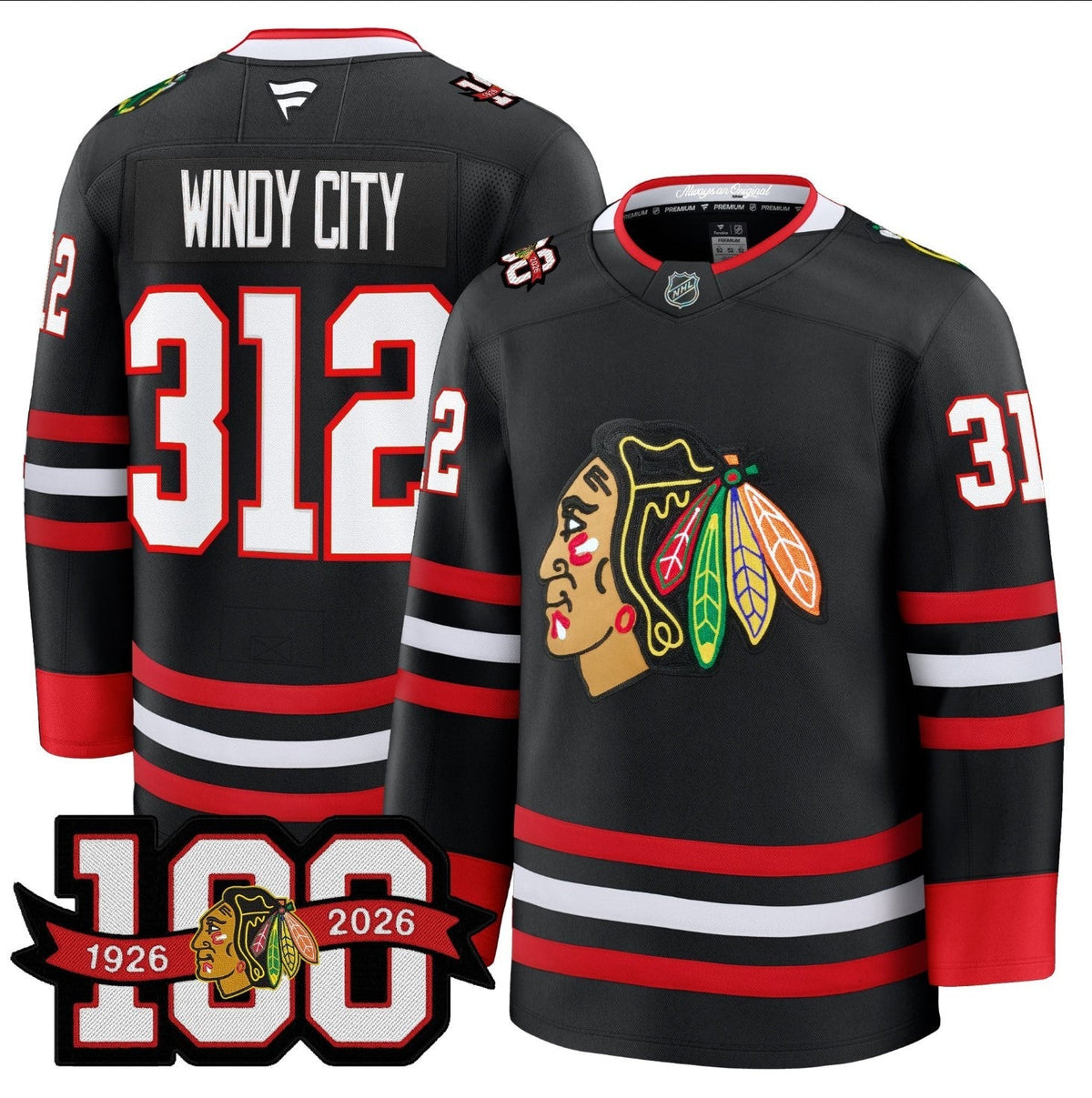 Windy City Jersey #312 Chicago Blackhawks 2025-26 Premium 100th Stitched