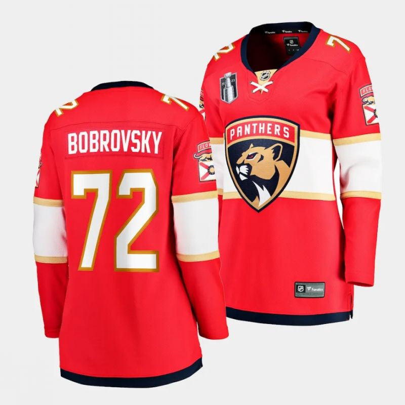 Women Florida Panthers 72 Sergei Bobrovsky 2023 Stanley Cup Final Home Jersey