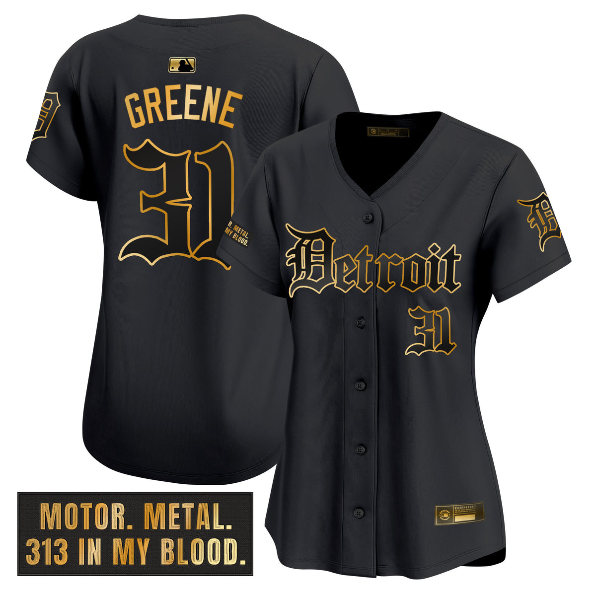 Women s Detroit Tigers Motor Gothic Edition Gold Vapor Premier Limited Jersey All Stitched