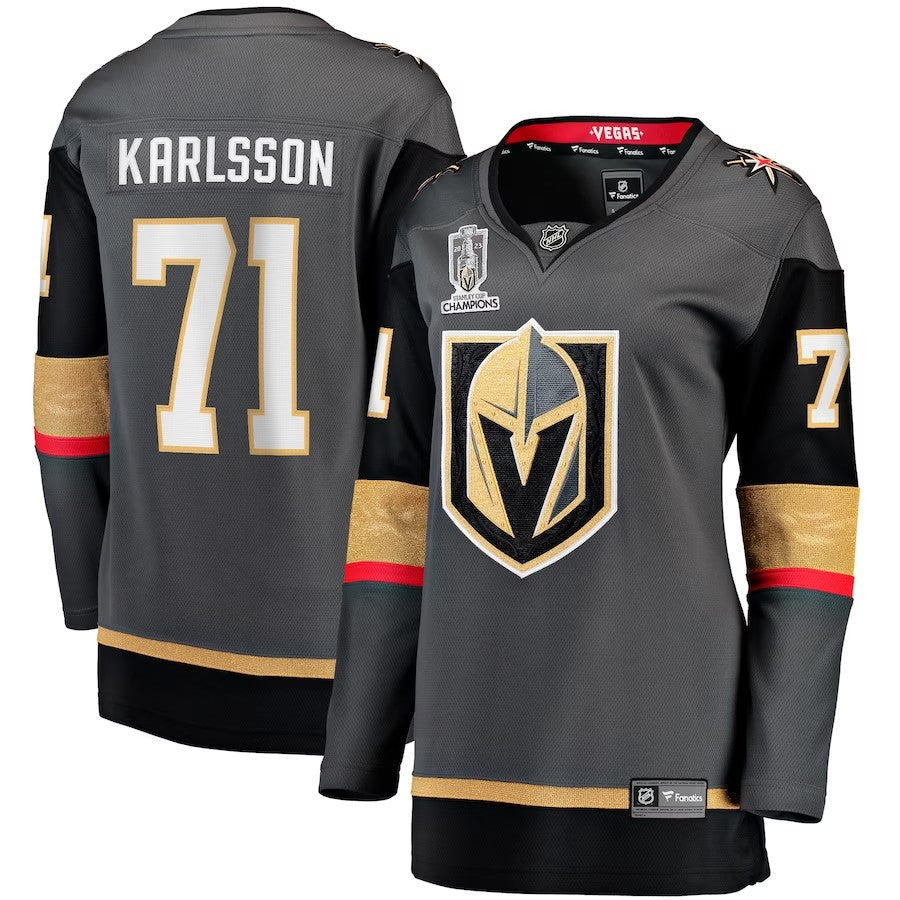 Women Vegas Golden Knights 71 William Karlsson 2023 Stanley Cup Champions Alternate Breakaway Player Jersey Black