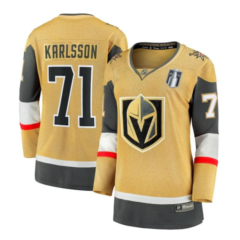 Women Vegas Golden Knights 71 William Karlsson 2023 Stanley Cup Final Home Breakaway Player Jersey Gold