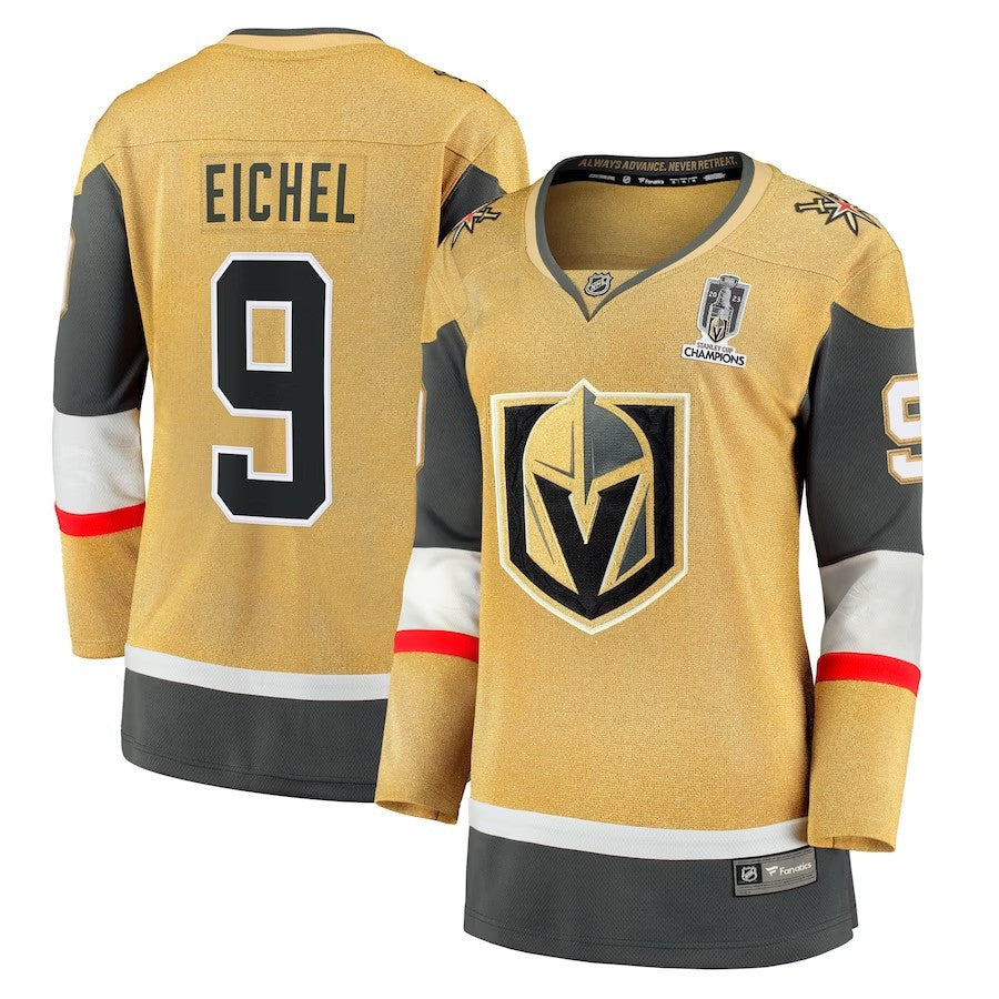 Women Vegas Golden Knights 9 Jack Eichel 2023 Stanley Cup Champions Home Breakaway Player Jersey Gold
