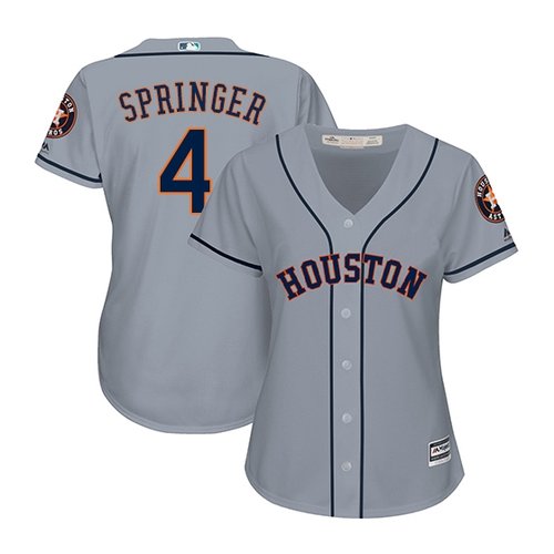 Womens Authentic Houston Astros 4 George Springer Majestic Road Cool Base Grey Jersey