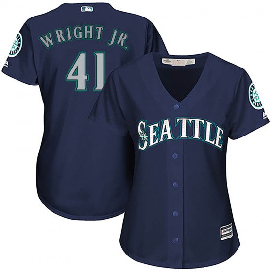 Womens Authentic Seattle Mariners 41 Mike Wright Jr Majestic Cool Base Alternate Navy Jersey