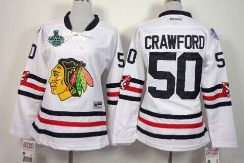Womens Chicago Blackhawks 50 Corey Crawford 2015 Stanley Cup 2015 Winter Classic White Jersey