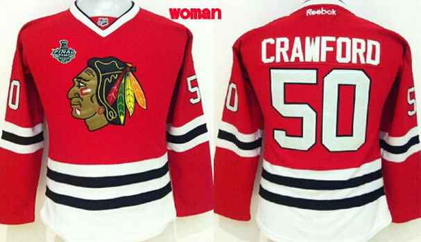 Womens Chicago Blackhawks 50 Corey Crawford 2015 Stanley Cup Red Jersey