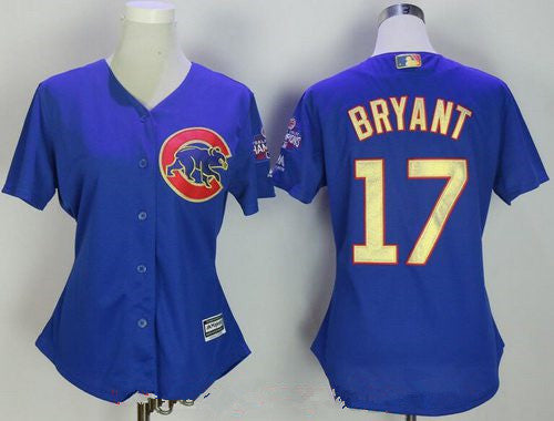 Womens Chicago Cubs 17 Kris Bryant Royal Blue World Series Champions Gold Stitched Mlb Majestic 2017 Flex Base Jersey