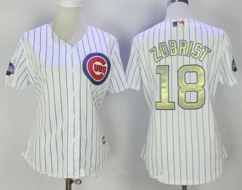 Womens Chicago Cubs 18 Ben Zobrist White World Series Champions Gold Stitched Mlb Majestic 2017 Cool Base Jersey
