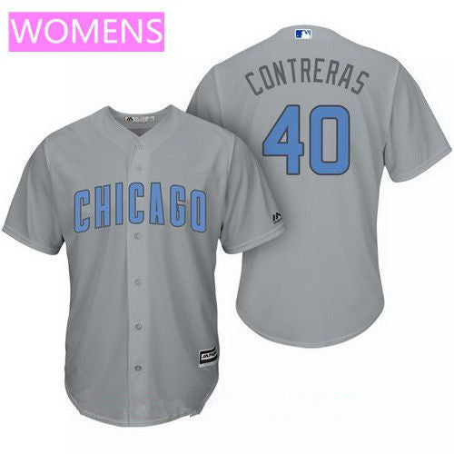 Womens Chicago Cubs 40 Willson Contreras Gray With Baby Blue Fathers Day Stitched Mlb Majestic Cool Base Jersey