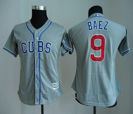 Womens Chicago Cubs 9 Javier Baez Gray Cubs Stitched Mlb Majestic Cool Base Jersey