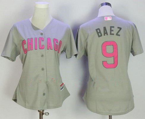 Womens Chicago Cubs 9 Javier Baez Gray With Pink Mothers Day Stitched Mlb Majestic Cool Base Jersey