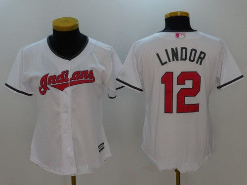 Womens Cleveland Indians 12 Francisco Lindor White With Pink Mothers Day Stitched Mlb Majestic Cool Base Jersey