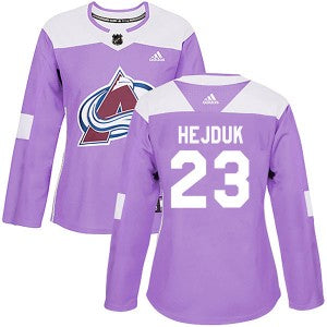 Womens Colorado Avalanche 23 Milan Hejduk Adidas Authentic Fights Cancer Practice Purple Jersey