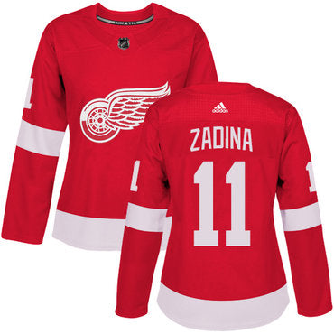 Womens Detroit Red Wings 11 Filip Zadina Premier Adidas Red Home Jersey
