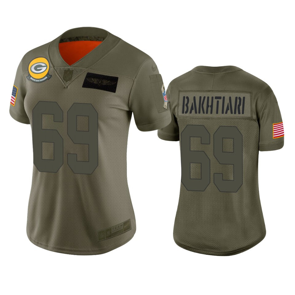 Womens Green Bay Packers David Bakhtiari Camo 2019 Salute To Service Limited Jersey
