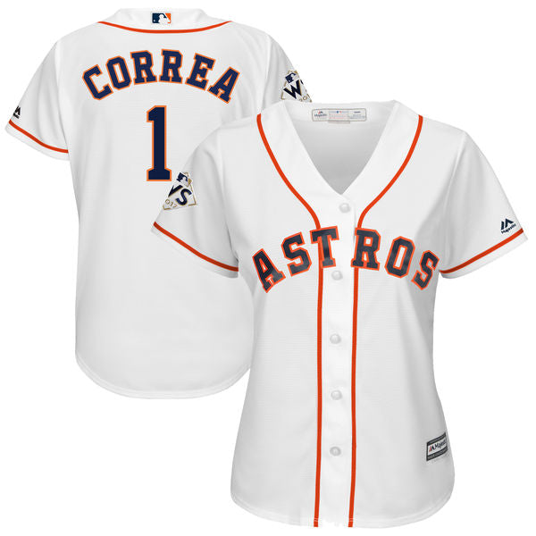 Womens Houston Astros 1 Carlos Correa White Women 2017 World Series Bound Cool Base Player Jersey
