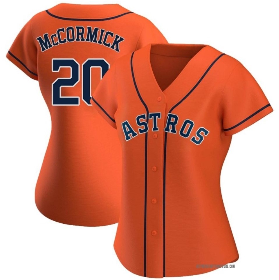 Womens Houston Astros 20 Chas Mccormick Orange Stitched Mlb Cool Base Nike Jersey